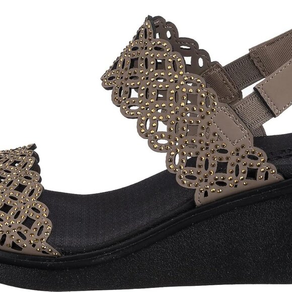 Skechers Cali Tan and Black Wedge Sandals Luxe Foam 10 NWT - Picture 4 of 12